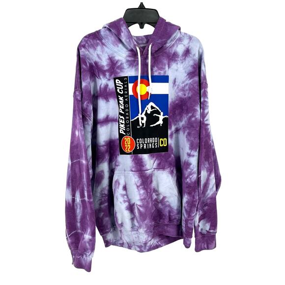 Pikes Peak Cup 2022 Colorado Tie Dye Hoodie Sweatshirt Sz L Purple Gymnastics - Picture 1 of 6